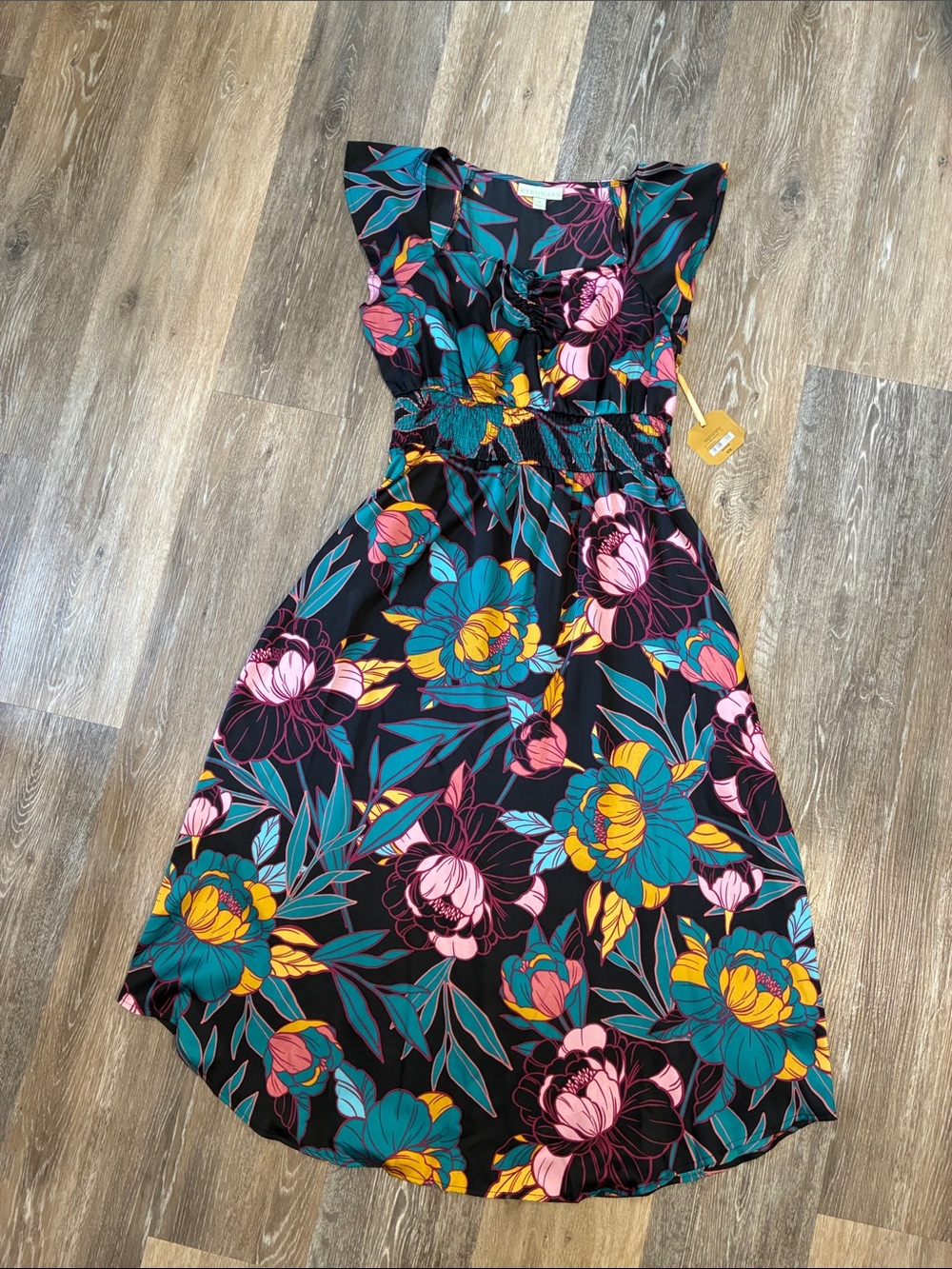 Rye Black Maxi Dress with Teal, Yellow & Pink Floral Print